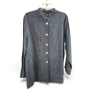 Dialogue Dark Blue  Textured Button-Up Linen Cotton Size Medium Tunic